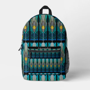 Blauer Schwarz-weißer Bleiglas-Look Bedruckter Rucksack