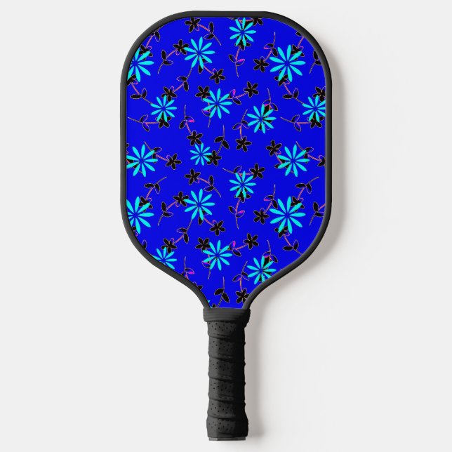 Blauer Schwarzer Blume Pink Pickleball Paddel Schläger (Vorderseite)