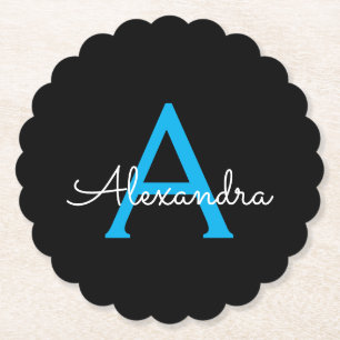 Blauer schwarzer Skriptname Untersetzer