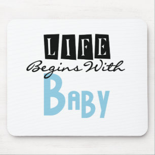 Blauer/Schwarzer Text Leben beginnt mit Baby Mousepad