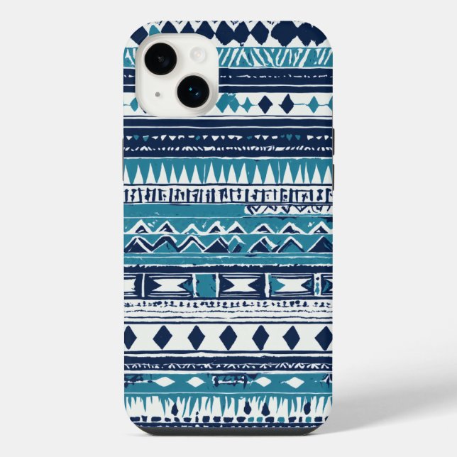 blauer schwarzer weißer Stamm iPhone 14 Plus Hülle (Rückseite)