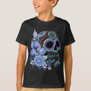 Blauer schwarzer Zucker-Schädeltag der Toten T-Shirt