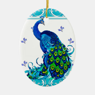 Blauer Schwengel und Pfauendesign Keramik Ornament