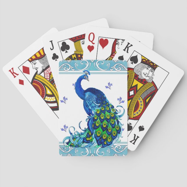 Blauer Schwengel und Pfauendesign Spielkarten (Rückseite)