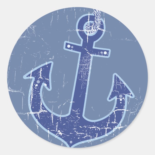 blauer Seeseemannanker Runder Aufkleber (Vorderseite)