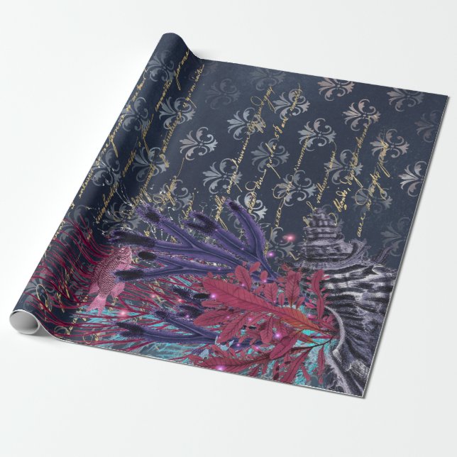 Blauer Seetang und Blauer Fisch Geschenkpapier (Ungerollt)