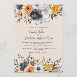 Blauer Senf Gelbe Blumengrün Hochzeit Einladung