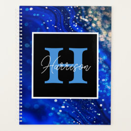 Blauer Shimmer Name und Monogramm Planer