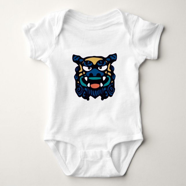 Blauer Shisa Baby Strampler (Vorderseite)