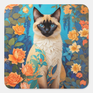 Blauer Siamese Katze Botanischer Garten Quadratischer Aufkleber