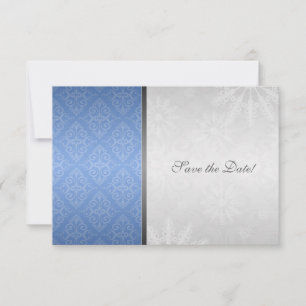 Blauer SilberDamast mit Schneeflocken Save the Dat Date