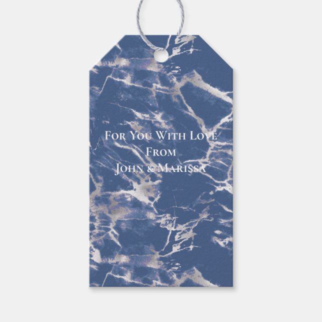 Blauer Silbermarmor Geschenkanhänger (Vorderseite)