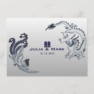 ©Blauer Silberner Drache-Phönix Chinesische Hochze Einladung