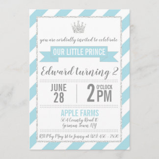 Blauer Silberner Glitzer Prinz Geburtstag Einladun Einladung