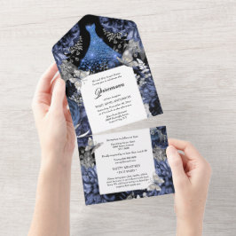 Blauer Silberschmetterling funkelndes Gourmet Gebu All In One Einladung