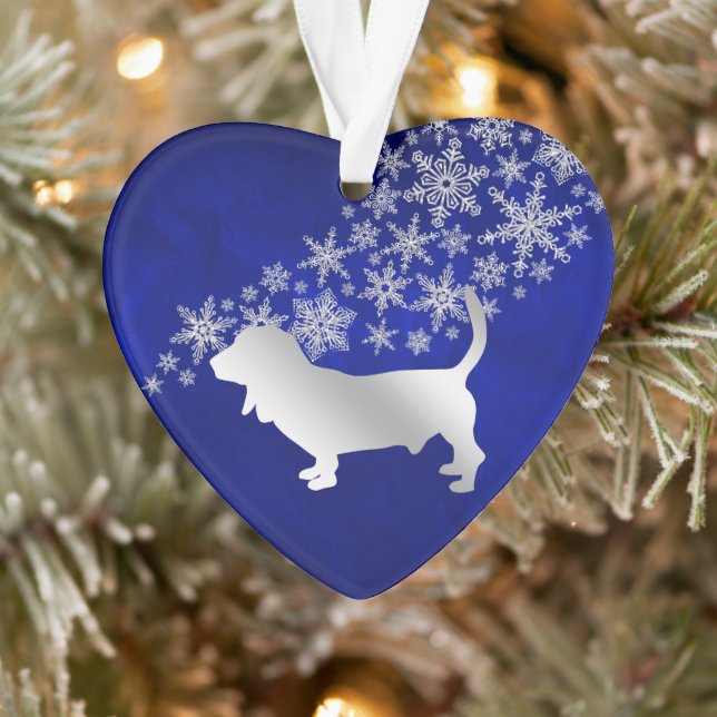 Blauer Silberschneeflocke Basset Hound Hund Ornament (Baum)