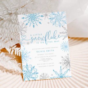 Blauer Silberschneeflocke Kinderdusche Einladung