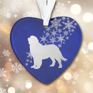 Blauer Silberschneeflocken Neufundland Hund Ornament