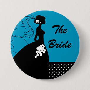 Blauer Silhouette-Braut-Brautparty-Knopf Button