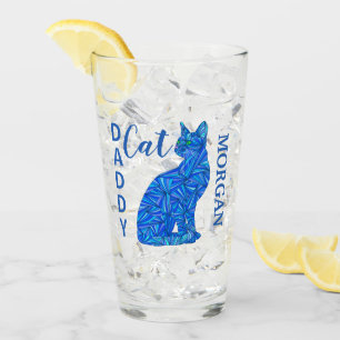 Blauer sitzender Katzen-Spaß-personalisierter Glas