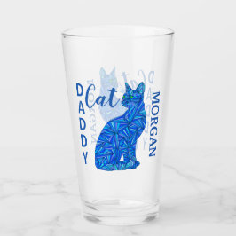 Blauer sitzender Katzen-Spaß-personalisierter Glas