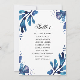 Blauer Sitzplan mit Blumen. Hochzeitsplan der Mari Einladung