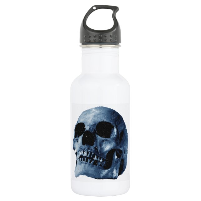 Blauer Skull Edelstahlflasche (Vorderseite)