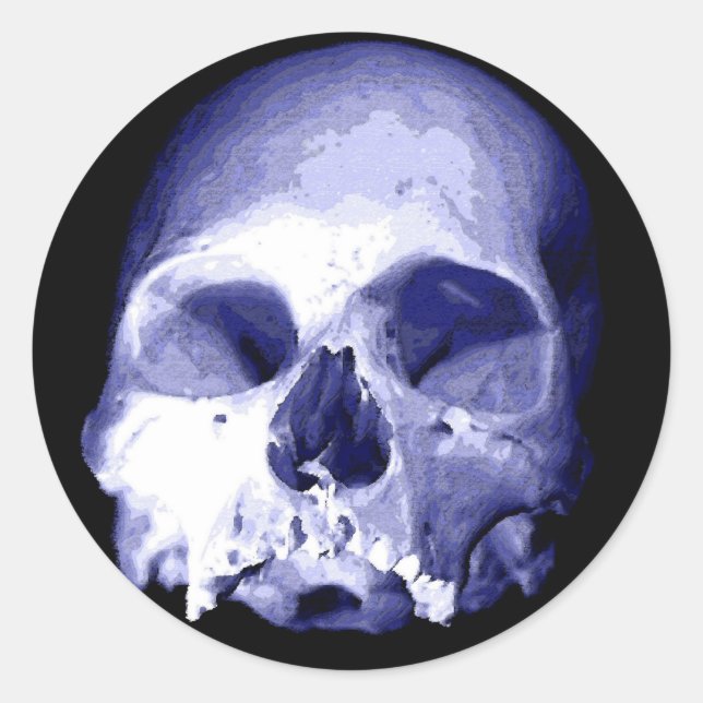 Blauer Skull Runder Aufkleber (Vorderseite)