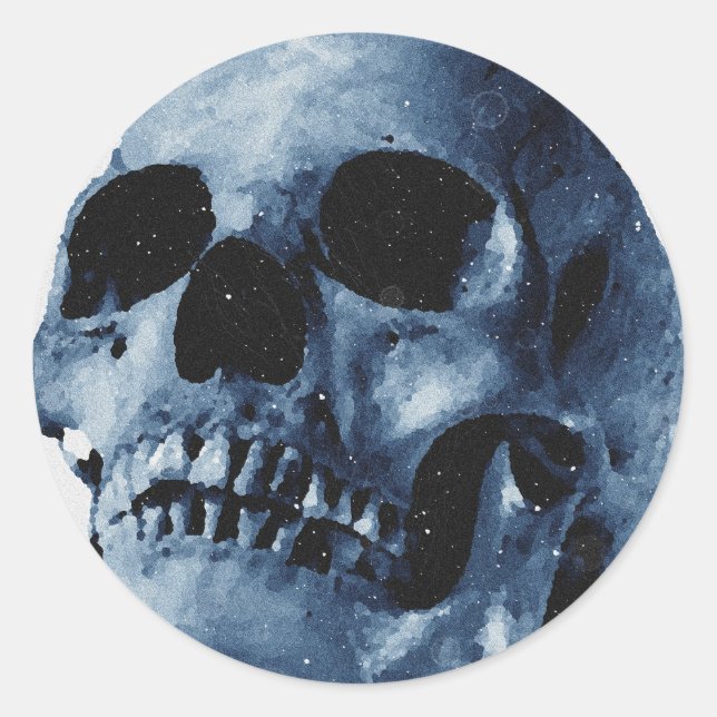 Blauer Skull Runder Aufkleber (Vorderseite)