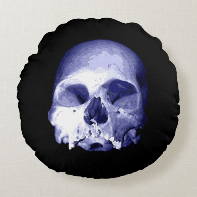 Blauer Skull Rundes Kissen (Vorderseite)