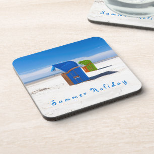 Blauer Sommerurlaub Foto mit Text Getränkeuntersetzer