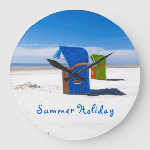 Blauer Sommerurlaub Foto mit Text Große Wanduhr