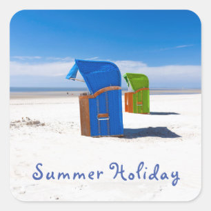 Blauer Sommerurlaub Foto mit Text Quadratischer Aufkleber