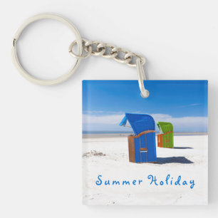 Blauer Sommerurlaub Foto mit Text Schlüsselanhänger