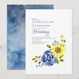 Blauer Sonnenblume Hochzeit der Rustikalen Flora Einladung