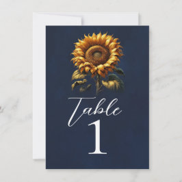 Blauer Sonnenblumen Hochzeit Tischnummer
