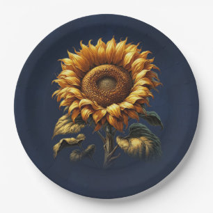 Blauer Sonnenblumen Hochzeitsstich Brautparty Pappteller