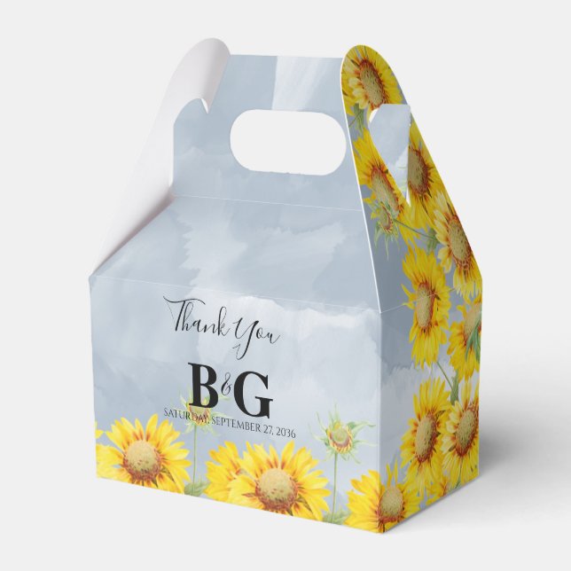 Blauer Sonnenblumen Monogramm Hochzeit Geschenkschachtel (Vorderseite)