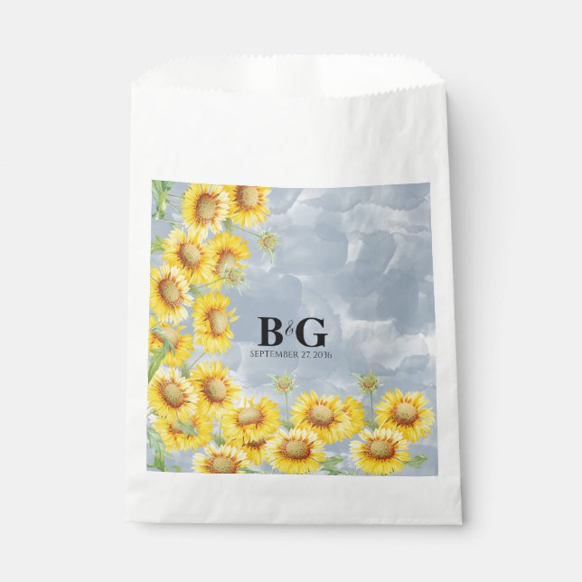 Blauer Sonnenblumen Monogramm Hochzeit Geschenktütchen (Vorderseite)