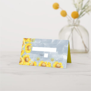 Blauer Sonnenblumen Monogramm Hochzeit Platzkarte