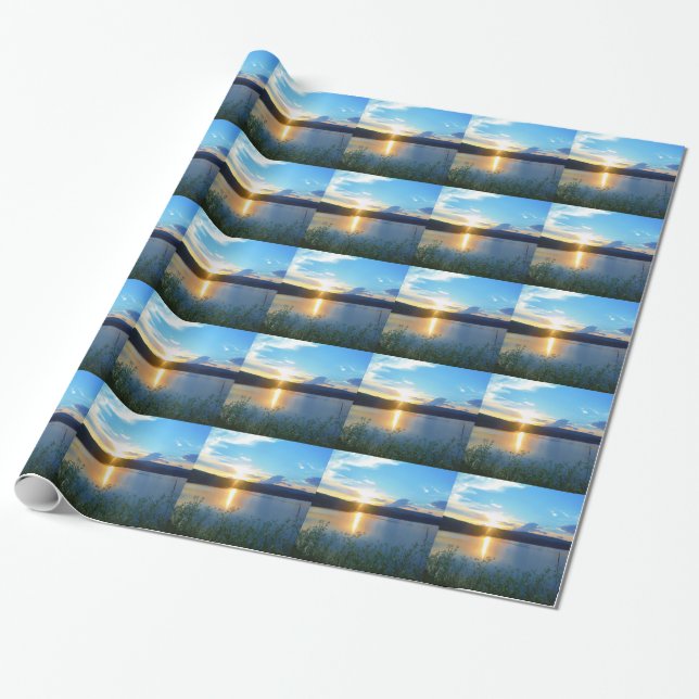 Blauer Sonnenuntergang am See Geschenkpapier (Ungerollt)