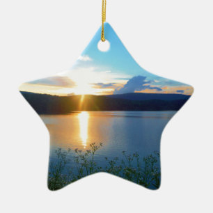 Blauer Sonnenuntergang am See Keramikornament
