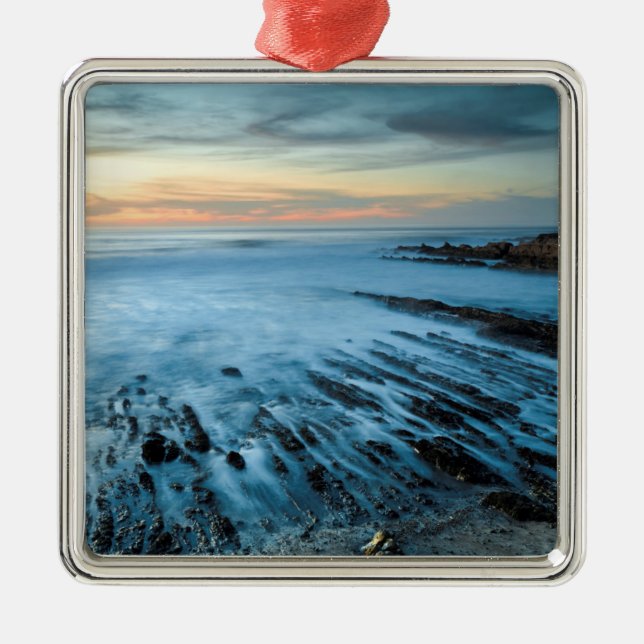 Blauer Sonnenuntergang, Kalifornien Silbernes Ornament (Vorne)