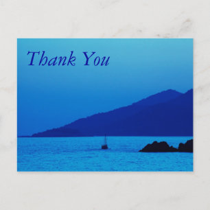 blauer Sonnenuntergang und Boot Danke Postkarte