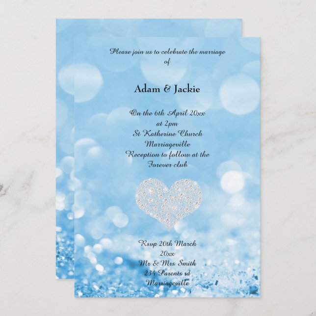 BLAUER SPARKLE BOKEH BABELDRUCKERINVITATION EINLADUNG (Vorne/Hinten)