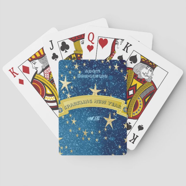 Blauer Sparkling Neues Jahr Golden Dark Starry Nig Spielkarten (Rückseite)