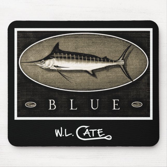 Blauer Speerfisch-Vintage schwarze u. weiße Mousepad (Vorne)