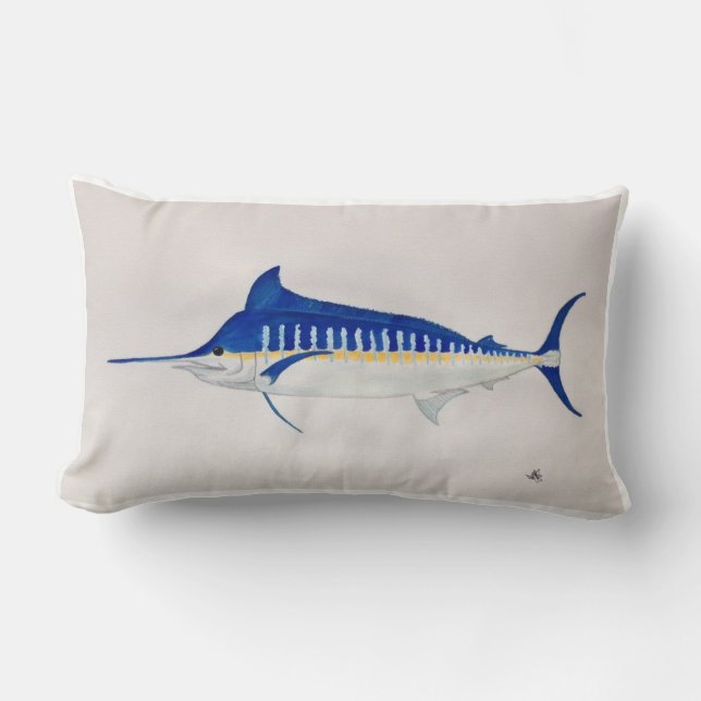 Blauer Speerfisch-Wurfs-Kissen Lendenkissen (Vorderseite)