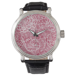 Blauer Spitze-Blumen-Musterhintergrund Armbanduhr