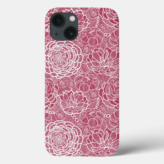 Blauer Spitze-Blumen-Musterhintergrund Case-Mate iPhone Hülle (Rückseite)